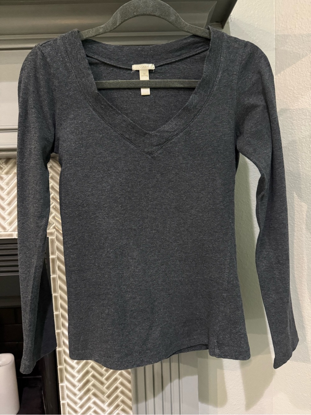 Vince Slate V-Neck Long Sleeve Top